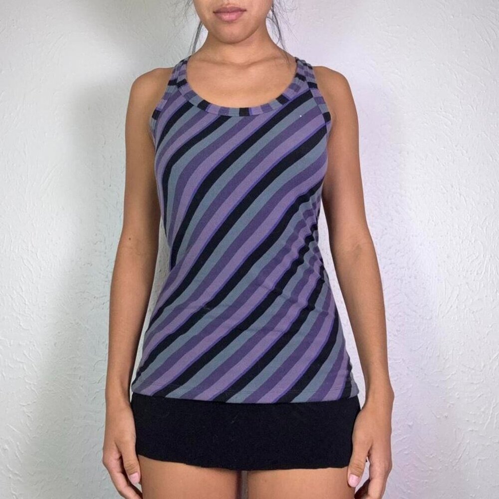 MISS SIXTY PURPLE STRIPED RACERBACK TANK TOP